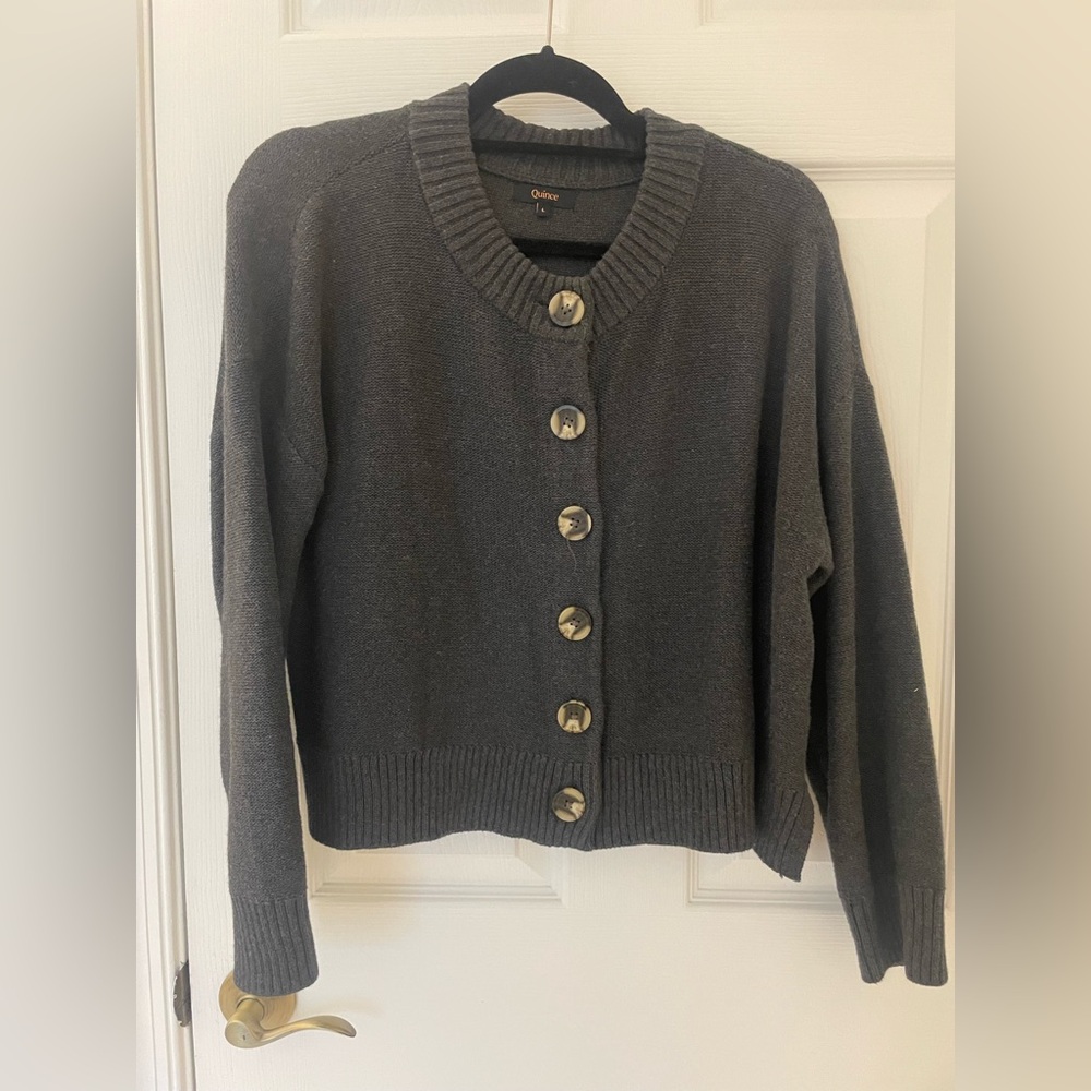 Quince Charcoal Button-Up Cardigan